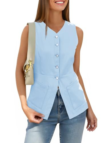Cicy Bell Womens Button Down Vest Tops Summer Fitted Sleeveless Tank Tops Dressy Casual Business Waistcoat | Amazon (US)