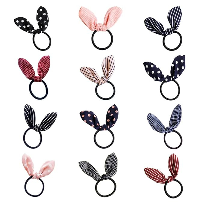 Amazon.com : Ruihfas 12Pcs Lovely Rabbit Ear Bow Hair Bands Scrunchies Elastic Bow Hair Ties Rope... | Amazon (US)