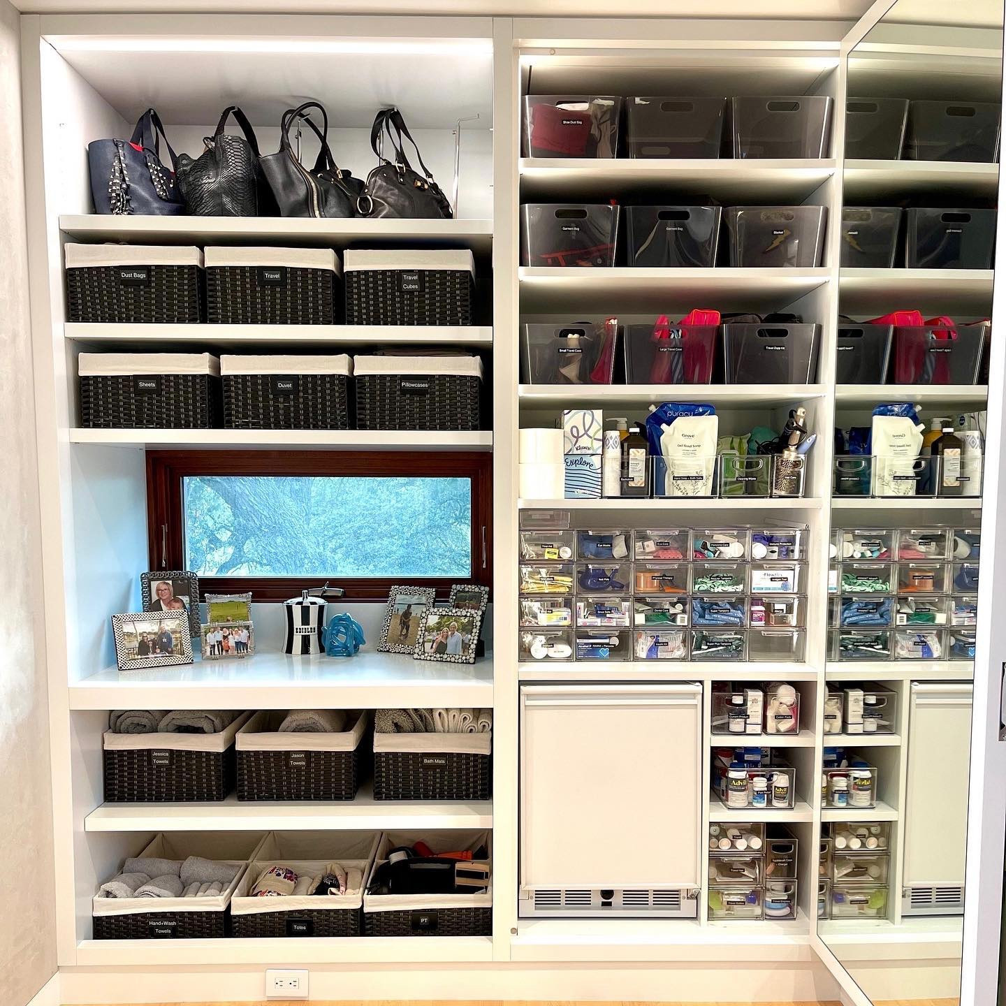 Hidden behind a mirror door, we created a medicine cabinet using small pull out shoe drawers from @thecontainerstore and clear bins for back stock - zero space was wasted and everything has a perfectly organzied and labeled home🥰 Swipe ⬅️ to zoom!
•
•
•
#shaiorganized #professionalorganizer #konmariconsultant #konmarimethod #atx #backstockorganization #medicinecabinet #organizationhacks

#LTKHome