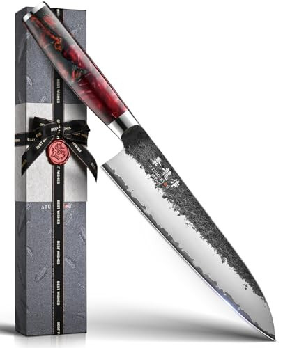 Japanese Chef Knife, 8 Inch Hand Forged Kitchen Knives with VG10 Core, Sanmai Gyuto Knife for Home & Restaurant, Professional Chefs Knives with Resin Wood Handle, Perfect Cooking Gifts Idea | Amazon (US)