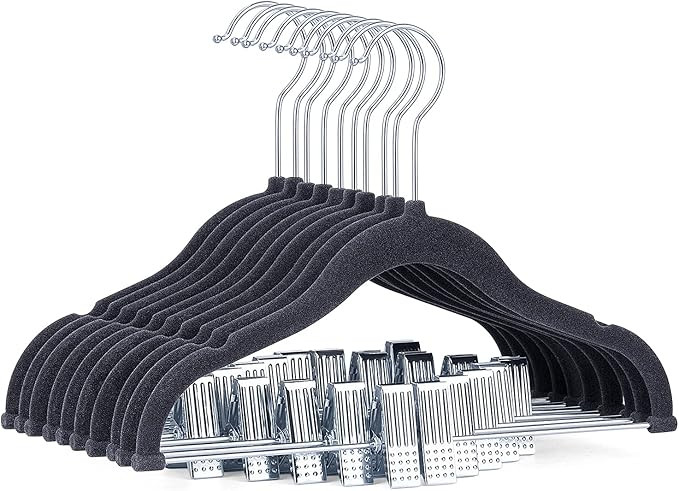 IEOKE Baby Velvet Hangers with Clips, 20 Pack Kids Hangers Non Slip Pants Hangers for Kids Skirt ... | Amazon (US)