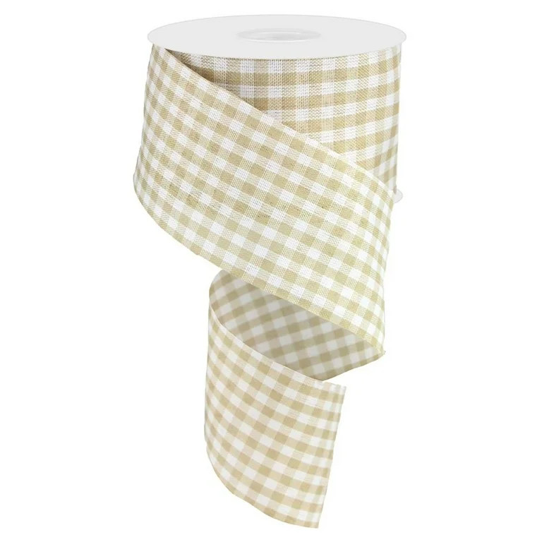 Gingham Check Wired Edge Ribbon, 2.5" x 10 Yards (Cream, Tan)RG010492J | Walmart (US)