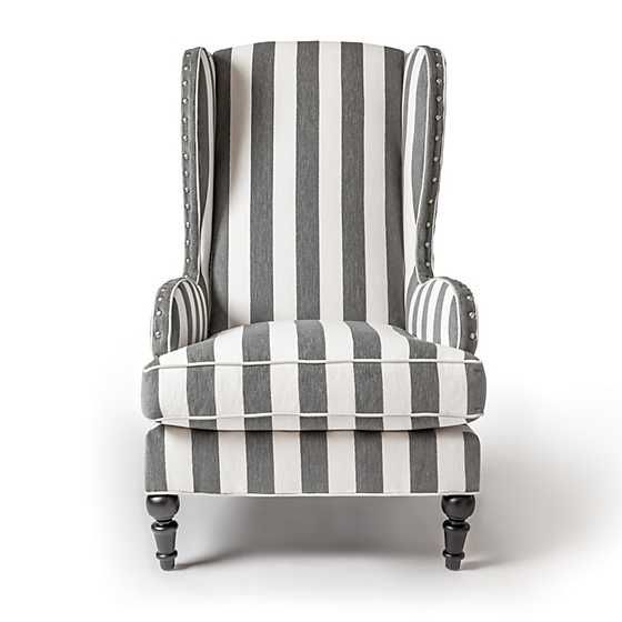 Marquee Grey Stripe Chenille Wing Chair | MacKenzie-Childs