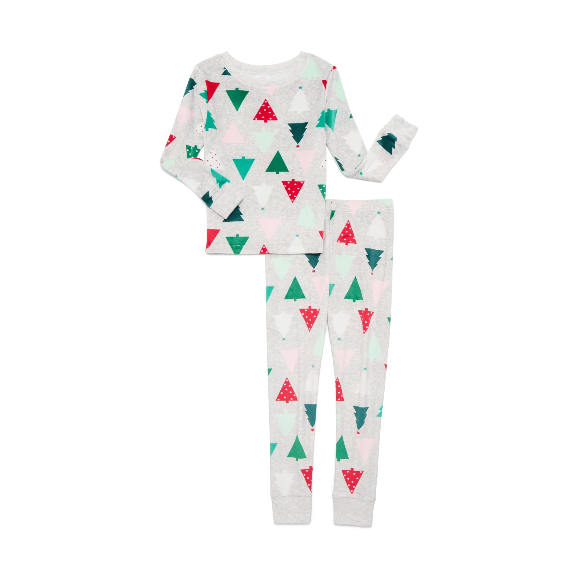 Wonder Nation Girls Christmas Long Sleeve Top and Pants Tight Fit Sleep Set, 2-Piece, Sizes 4-10 | Walmart (US)