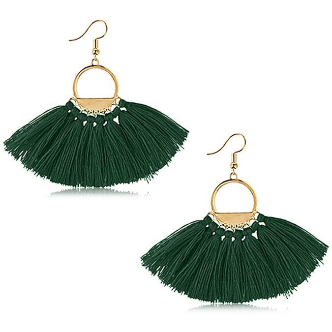 Suyi Women Tassel Earrings Bohemia Fan Shape Thread Tassel Statement Drop Dangle Earrings for Lad... | Amazon (US)