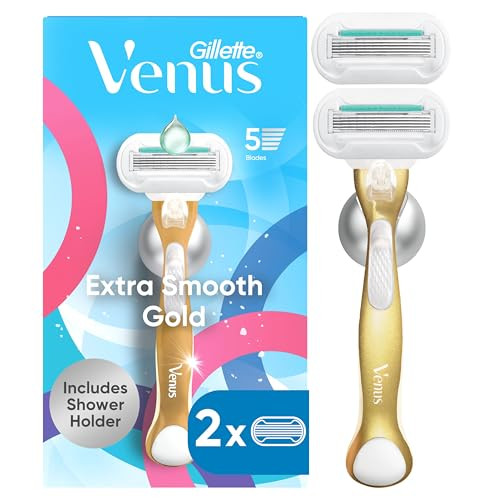 Gillette Venus Extra Smooth Sensitive Gold Women's Razor Handle + 2 Blade Refills, includes Shower Holder | Amazon (US)
