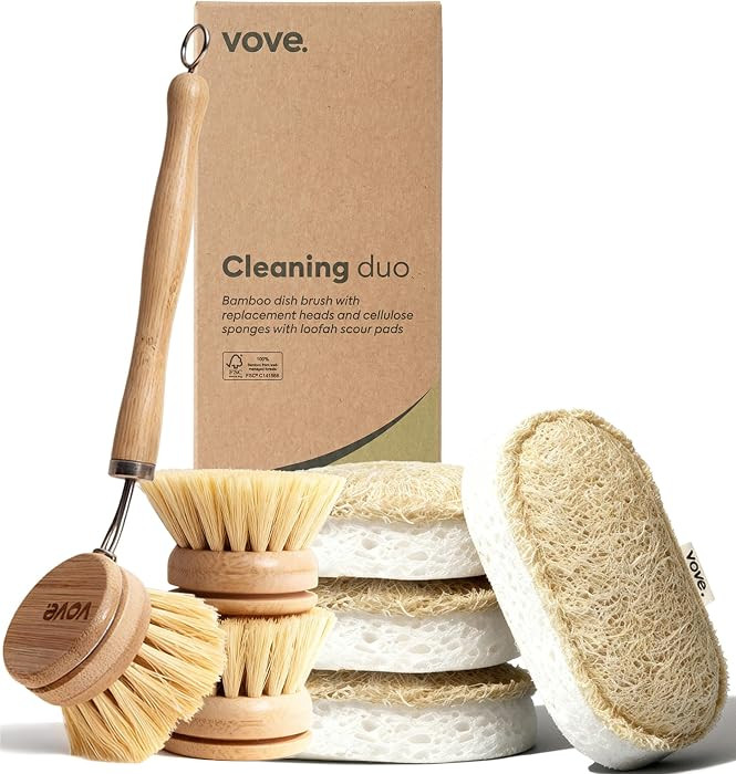 Vove Cleaning Duo, Bamboo Dish Brush Set and Natural Dish Sponges, FSC-Certified Bamboo, Sisal, L... | Amazon (US)