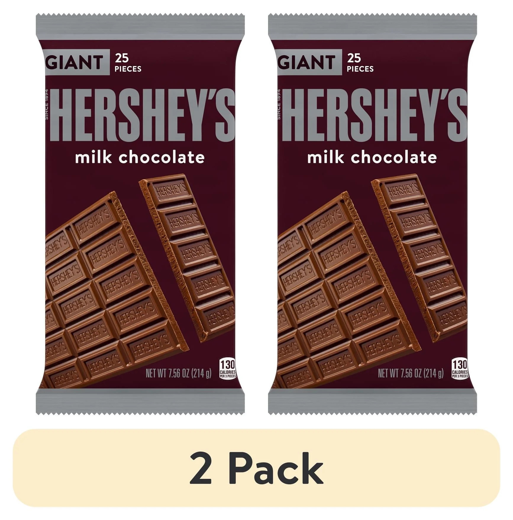 (2 pack) Hershey's Milk Chocolate Giant Candy, Bar 7.56 oz, 25 Pieces | Walmart (US)