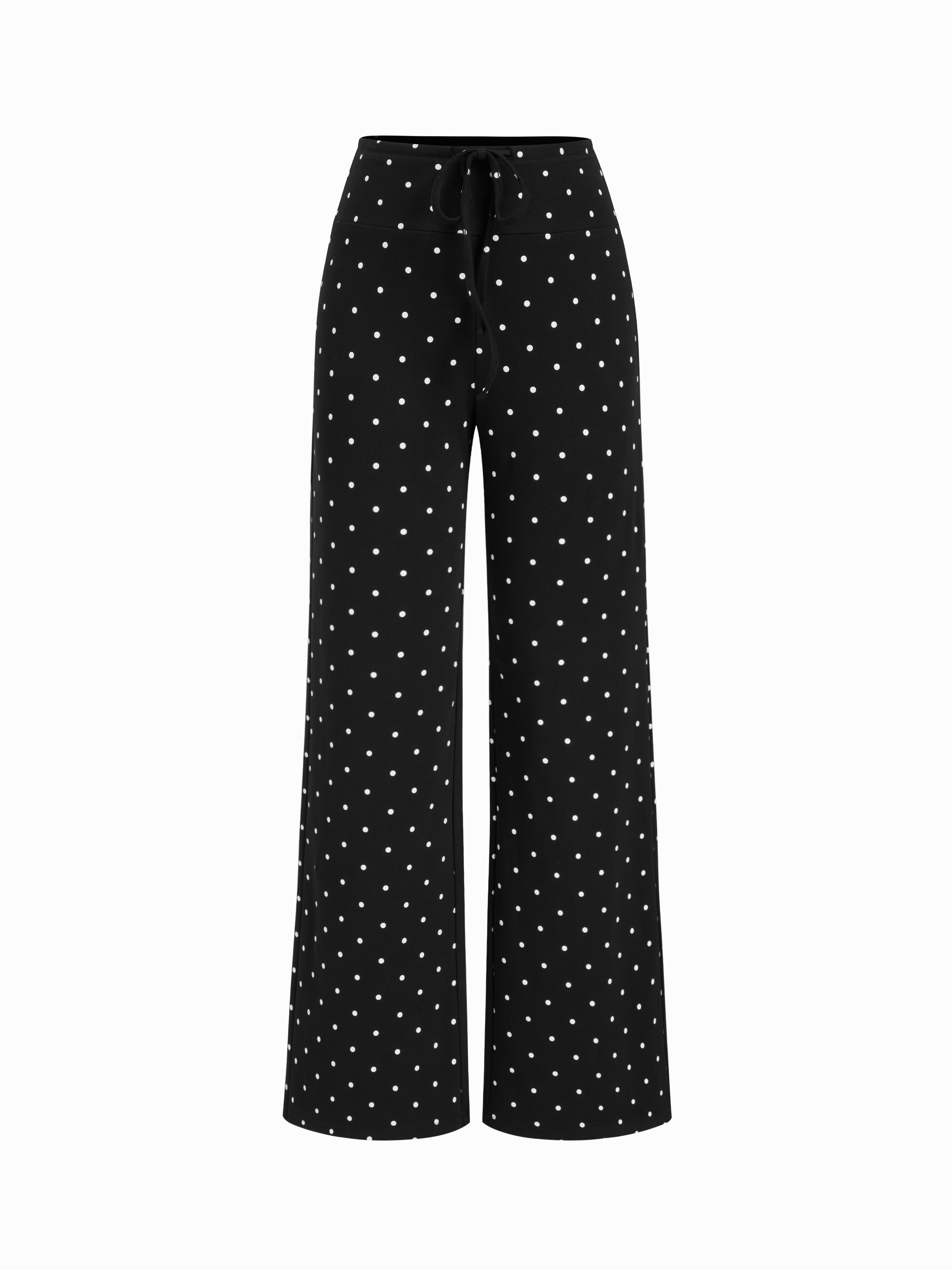 Jersey Cotton-blend Mid Rise Polka Dot Straight Leg Trousers For Daily Casual Home | Cider