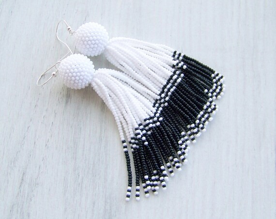 Statement Jewelry  White and Black Tassel Earrings  Art Deco | Etsy | Etsy (US)