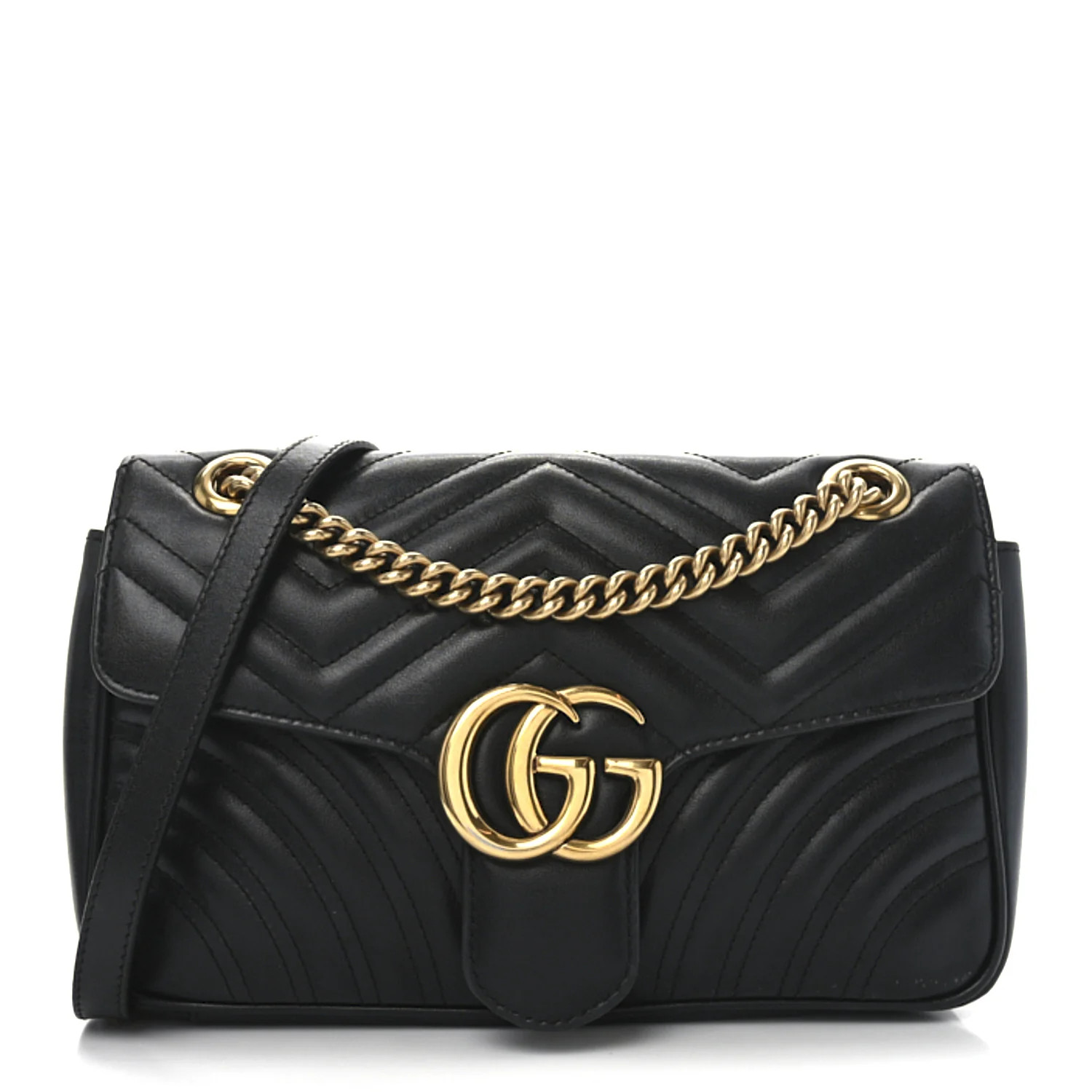 Calfskin Matelasse Small GG Marmont Shoulder Bag Black | FASHIONPHILE (US)