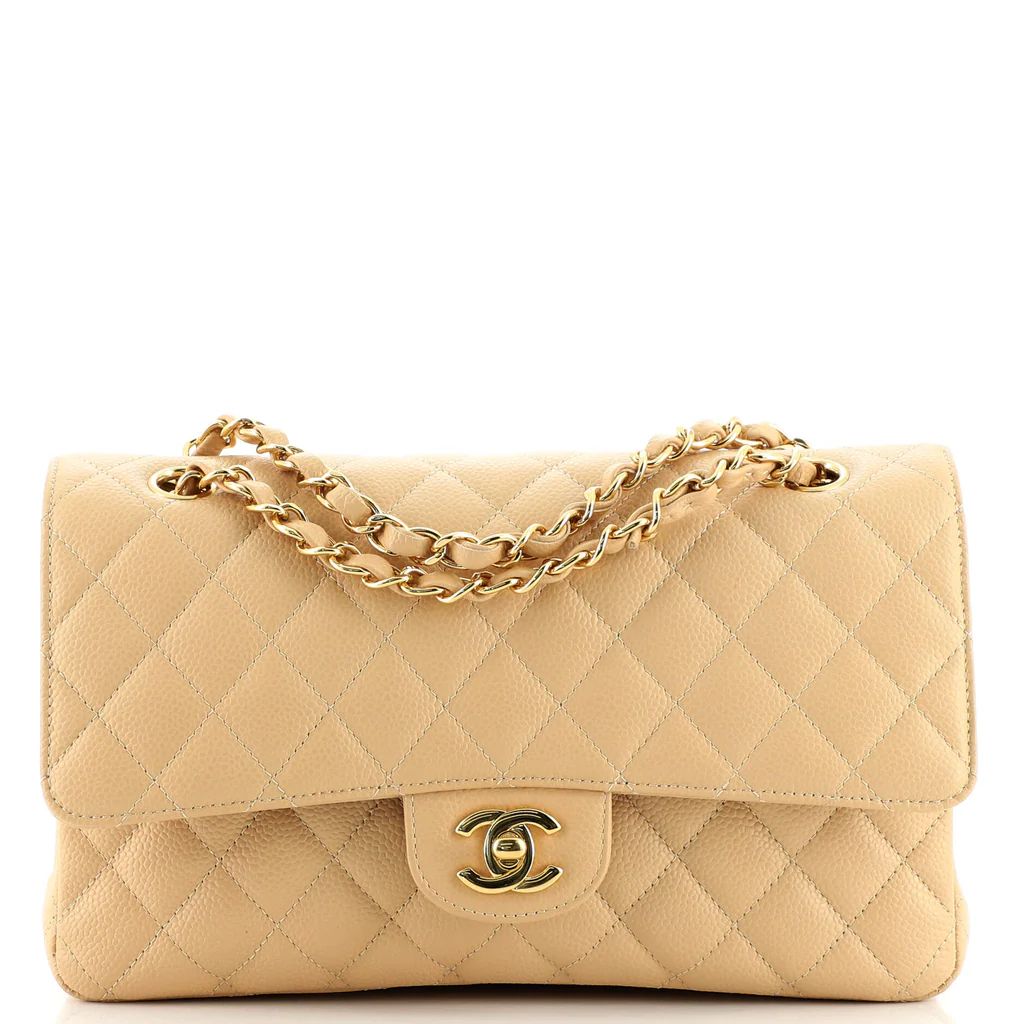 Chanel Classic Double Flap Bag Quilted Caviar Medium Neutral 1582151 | Rebag