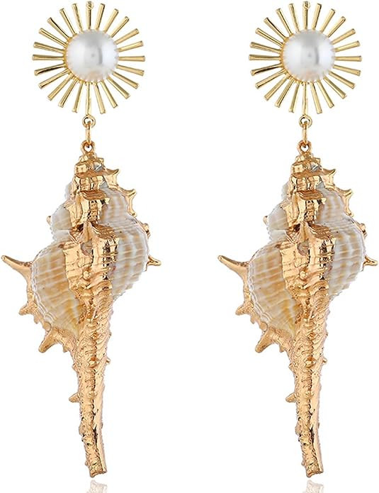 Ocean Earrings for Women Dangle Large Conch Earrings Bohemian Shell Earrings Drop Studs Summer Be... | Amazon (US)