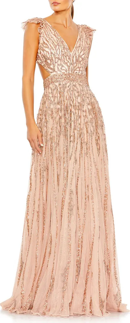 Mac Duggal Sequin Vines Flutter Sleeve A-Line Gown | Nordstrom | Nordstrom