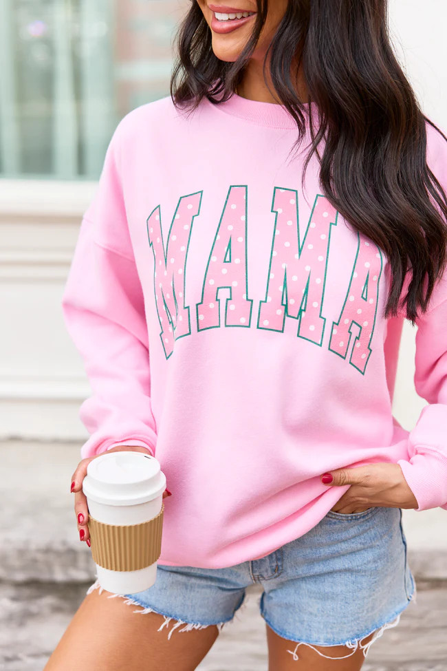 Mama Block Polka Dot Light Pink Graphic Sweatshirt | Pink Lily