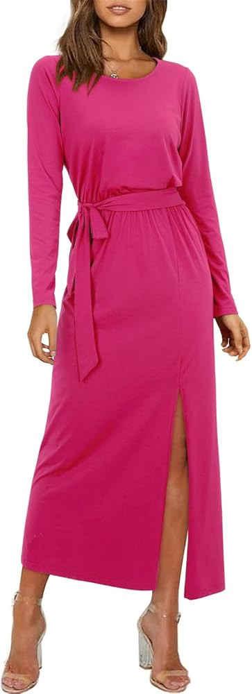 ULTRANICE 2023 Long Sleeve Dress for Women Casual Fall Winter Slit Maxi Dresses | Amazon (US)
