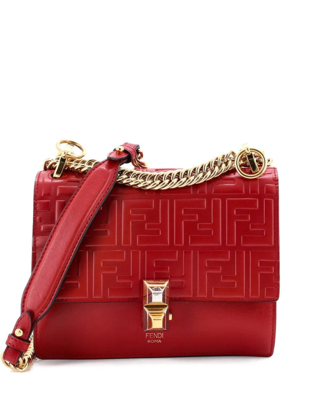 Fendi Pre-Owned Kan I Bag Zucca Embossed Leather Small shoulder bag - Red | Farfetch Global