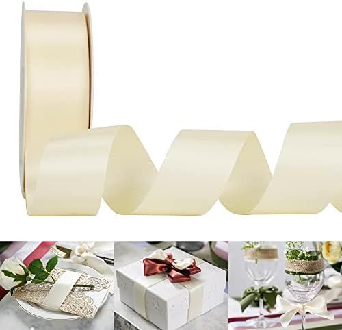 HUIHUANG 1-1/2 inch Double Face Satin Ribbon, Polyester Satin Ivory Ribbon 50 Yards Per Roll for ... | Amazon (US)
