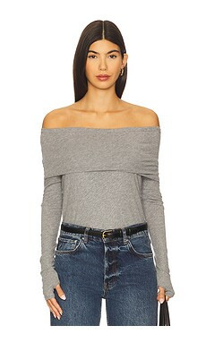 Enza Costa Cashmere Long Sleeve Off-shoulder Top in Smoke from Revolve.com | Revolve Clothing (Global)
