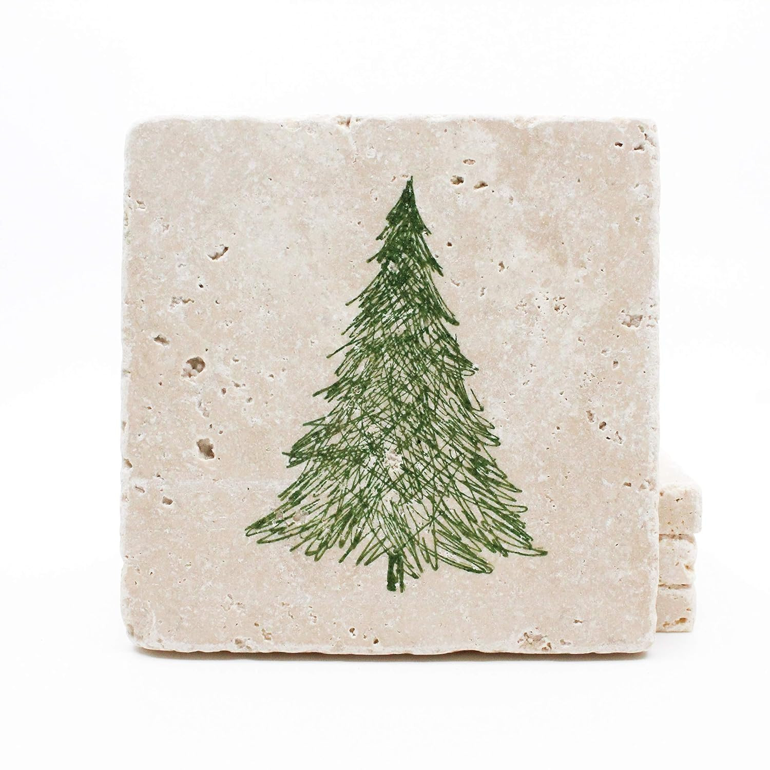 Christmas Tree Travertine Drink Coasters - Set of 4 stone coasters | Amazon (US)