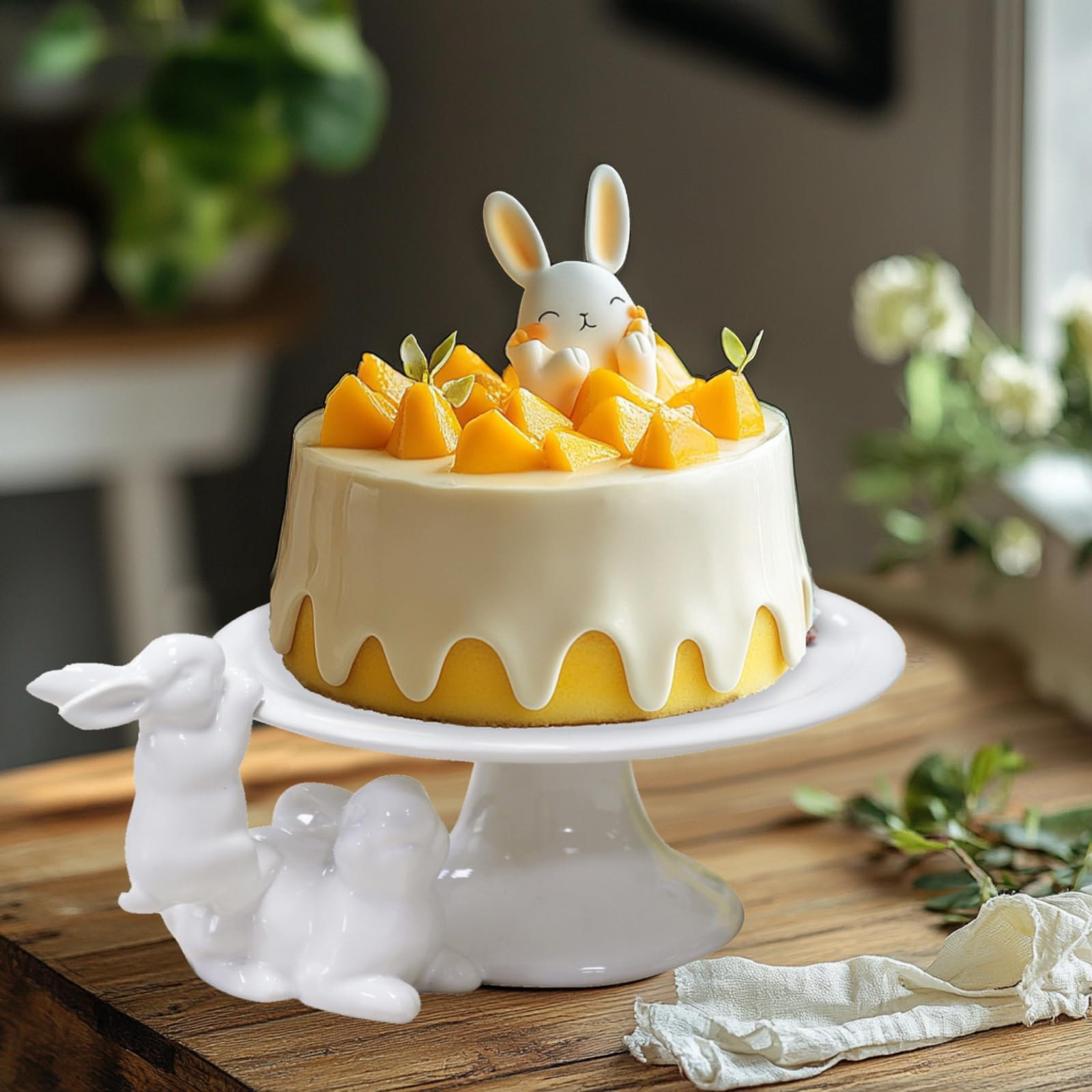 Ceramic Cake Stands Decorative Bunny - Easter Decoration Birthday Cake Display Tray for Wedding P... | Amazon (US)