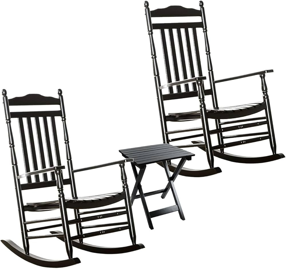 Wooden Rocking Chair for Adults 3 Piece Outdoor Furniture Set with Outside Side Table for Patio P... | Amazon (US)