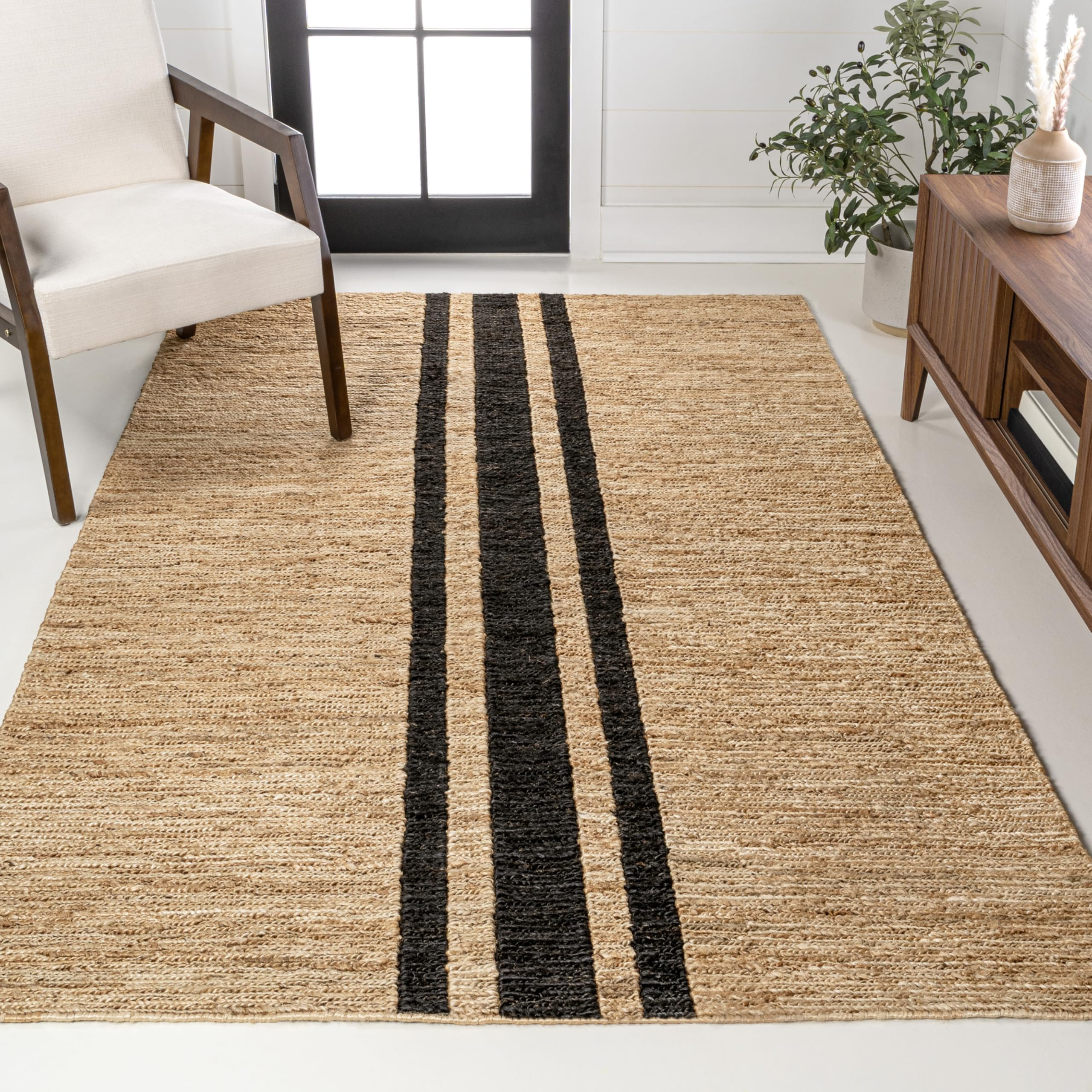 JONATHAN Y Olivier Beach House Wide Ticking Stripe Jute Natural/Black Indoor Area Rug, 4x6, Rusti... | Amazon (US)