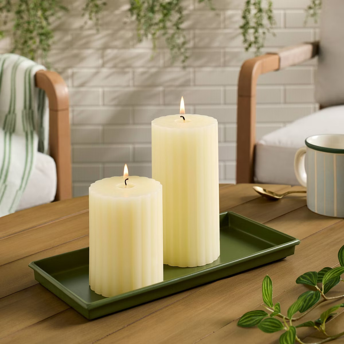 2ct Unscented 3x3 and 3x6 Vertical Ribbed Pillar Candles Ivory - Hearth & Hand™ with Magnolia | Target