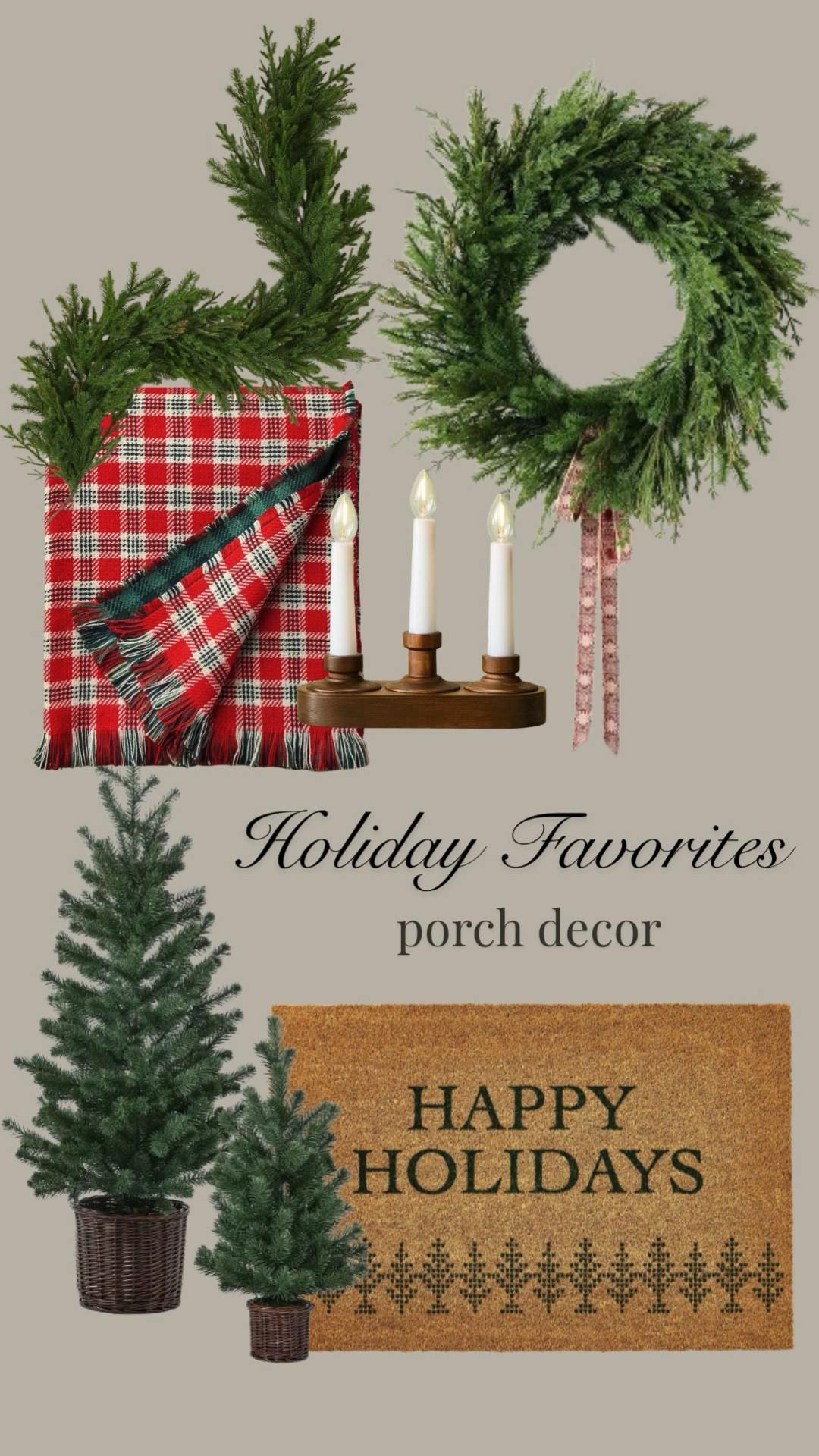 I can't believe this gorgeous holiday porch decor! Budget friendly, porch, patio, christmas decor, christmas trees, wreath, doormat, garland, throw blanket, front door, entryway, cottage, modern organic, farmhouse

#LTKHoliday #LTKSeasonal #LTKHome