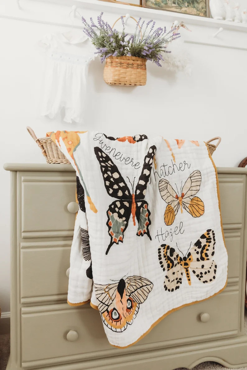Personalized Butterfly Collector Cotton Muslin Baby Quilt for Kids Family Tree Quilt Group Name Q... | Etsy (US)
