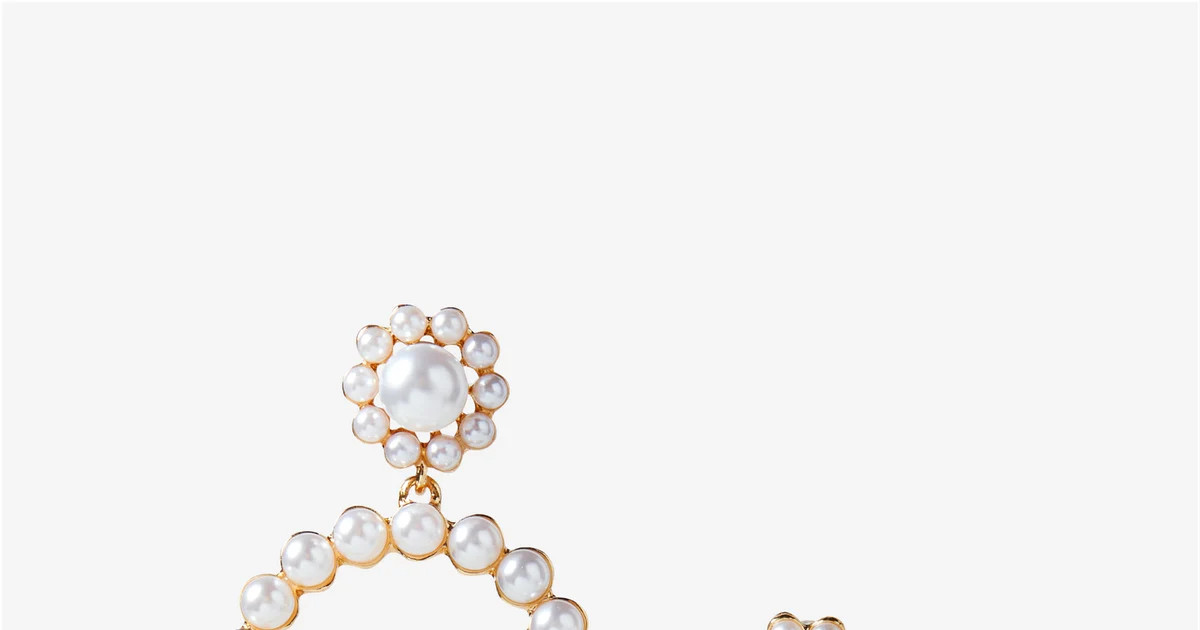 Pearl Drop Hoop Earring - White/Gold | Boston Proper | Boston Proper