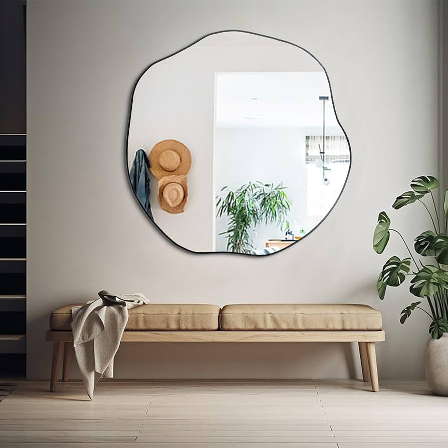 POZINO Irregular Mirror, 35" Large Asymmetrical Circle Mirrors, Black Scalloped Rounded Mirror, M... | Amazon (US)