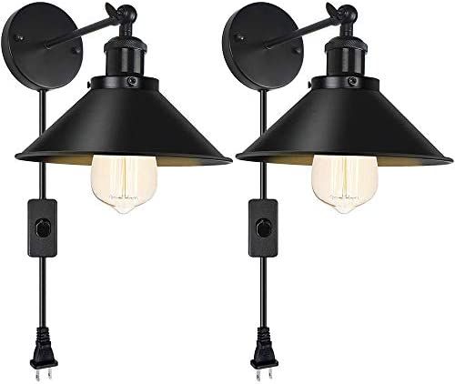 Plug in Wall Sconce Set of 2 Swing Arm Black Wall Lamp with UL Switch Industrial Wall Lamp with P... | Amazon (US)