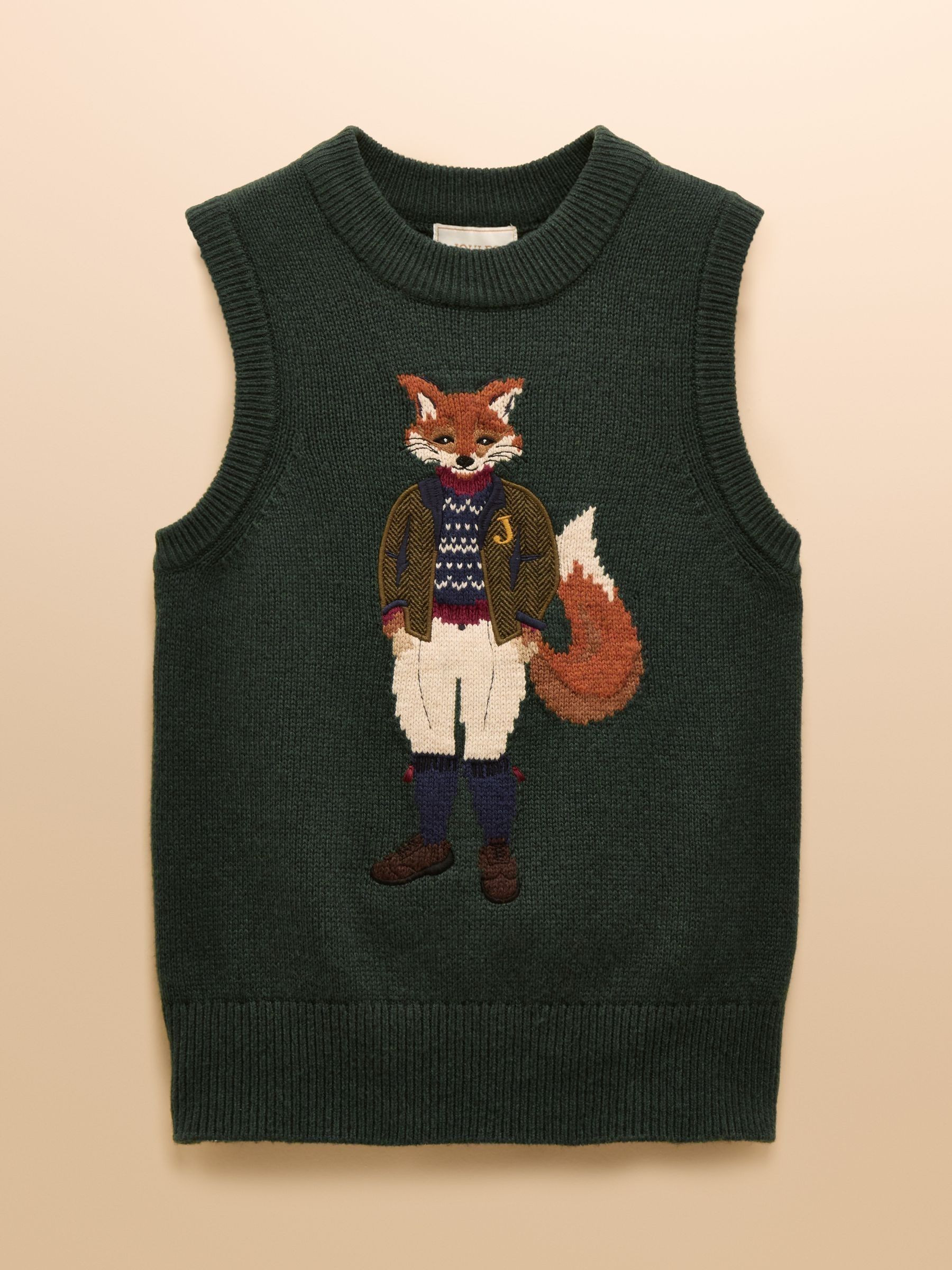 Jonty Green Intarsia Cotton Rich Knitted Vest | Joules | Joules
