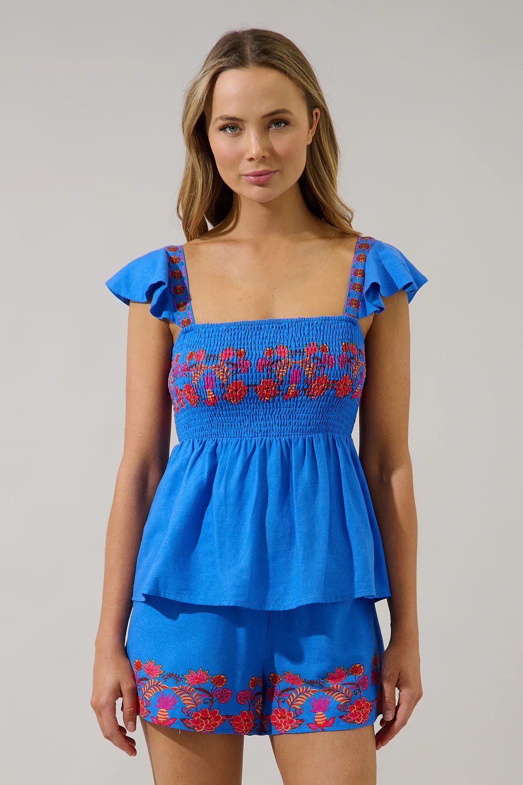 Isela Smocked Peplum Top Keizer Floral | Sugarlips