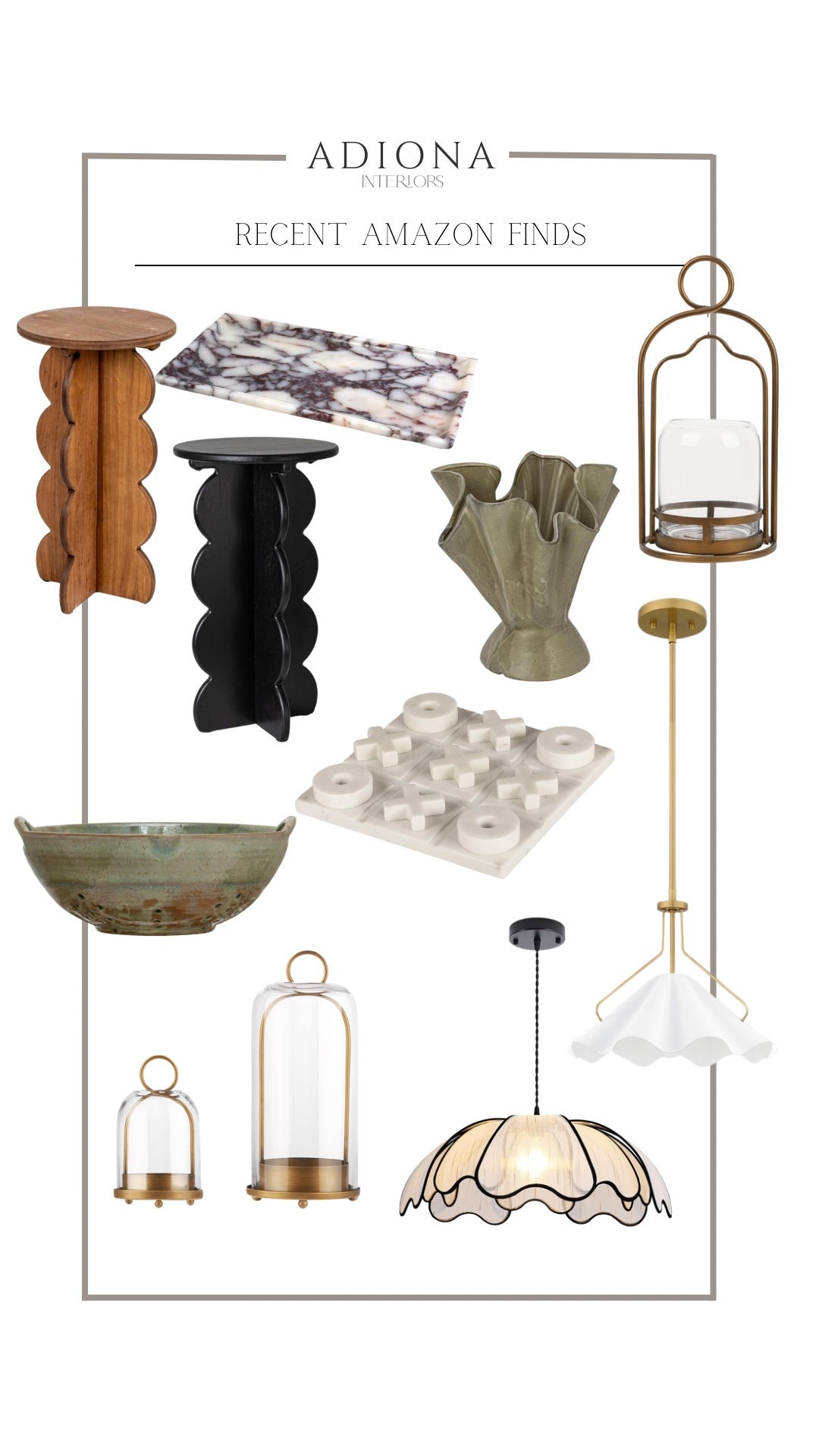 Amazon recent finds 

Side table, cocktail table, vase, lanterns, marble tray, light pendants, lighting, decorative bowl, budget finds, Amazon finds 

#LTKHome #LTKSeasonal