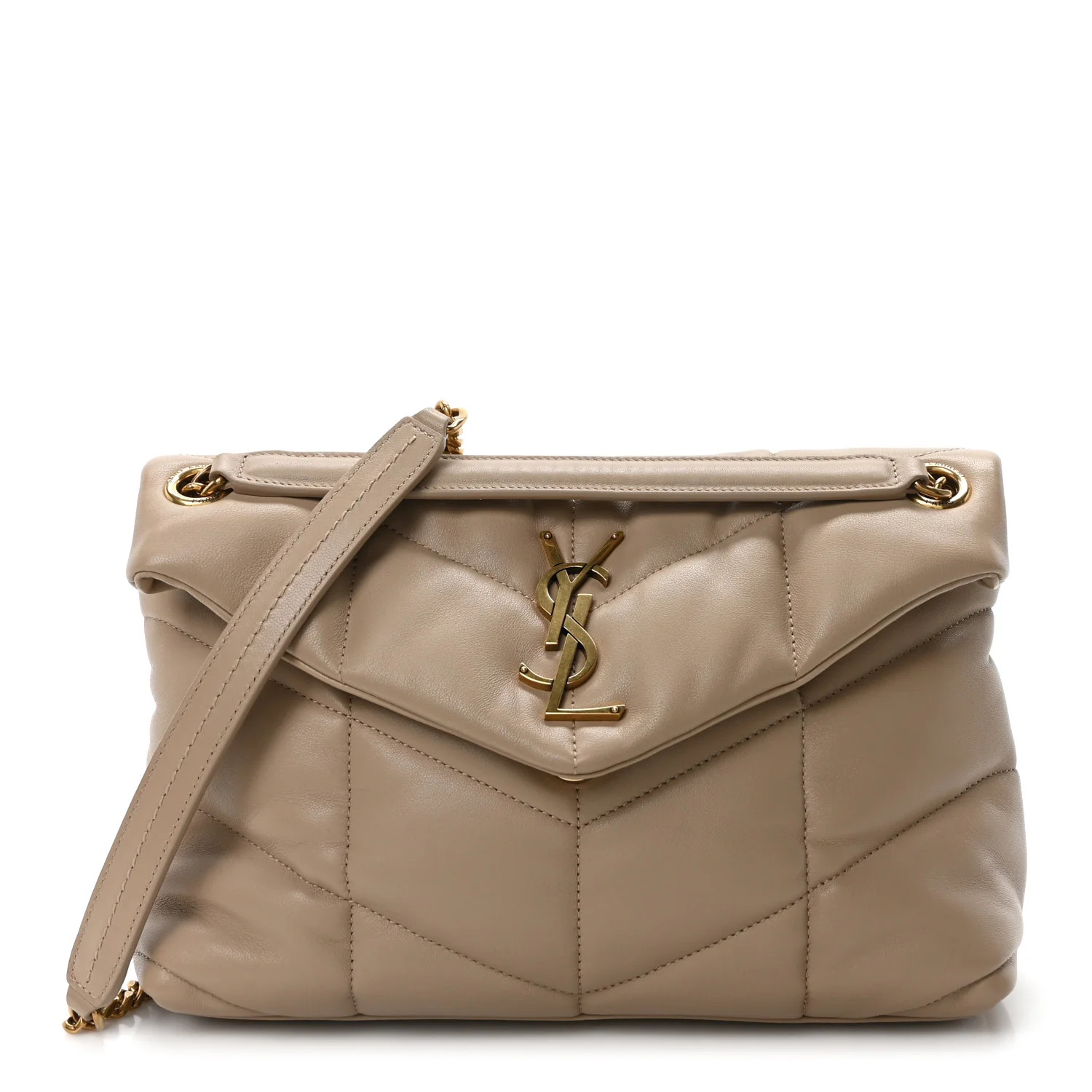 Saint Laurent Lambskin Quilted Small Loulou Puffer Monogram Chain Satchel Dark Beige 1758750 | FASHIONPHILE (US)