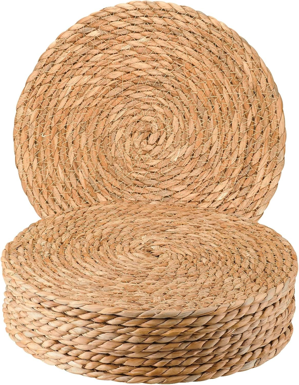 Round Woven Placemats - Boho Rattan Natural Water Hyacinth, Farmhouse Weave Place Mats, Rustic Br... | Amazon (US)
