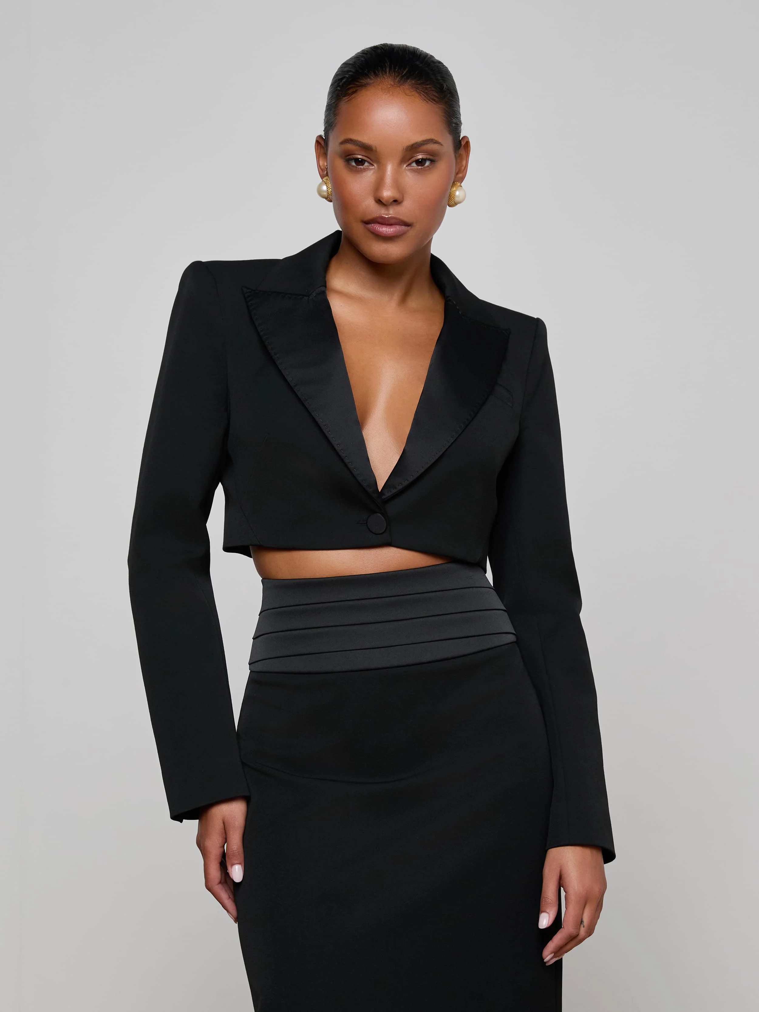 Daxton Cropped Blazer in Black | L'AGENCE | L'Agence