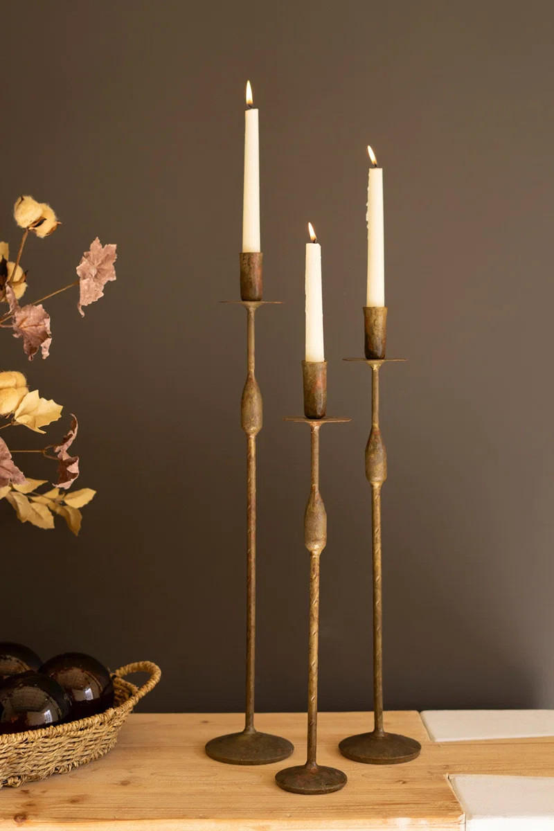Distressed Iron Taper Candleholders – Decorative Set of 3, 23.5" H | Wayfair North America