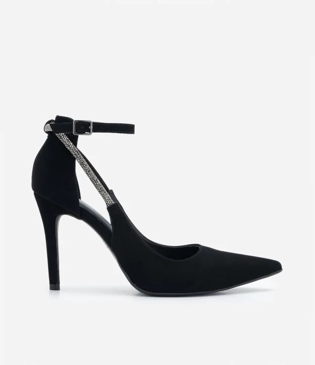 Sapato Scarpin com Tornozeleira de Brilhos Preto | Renner (BR)