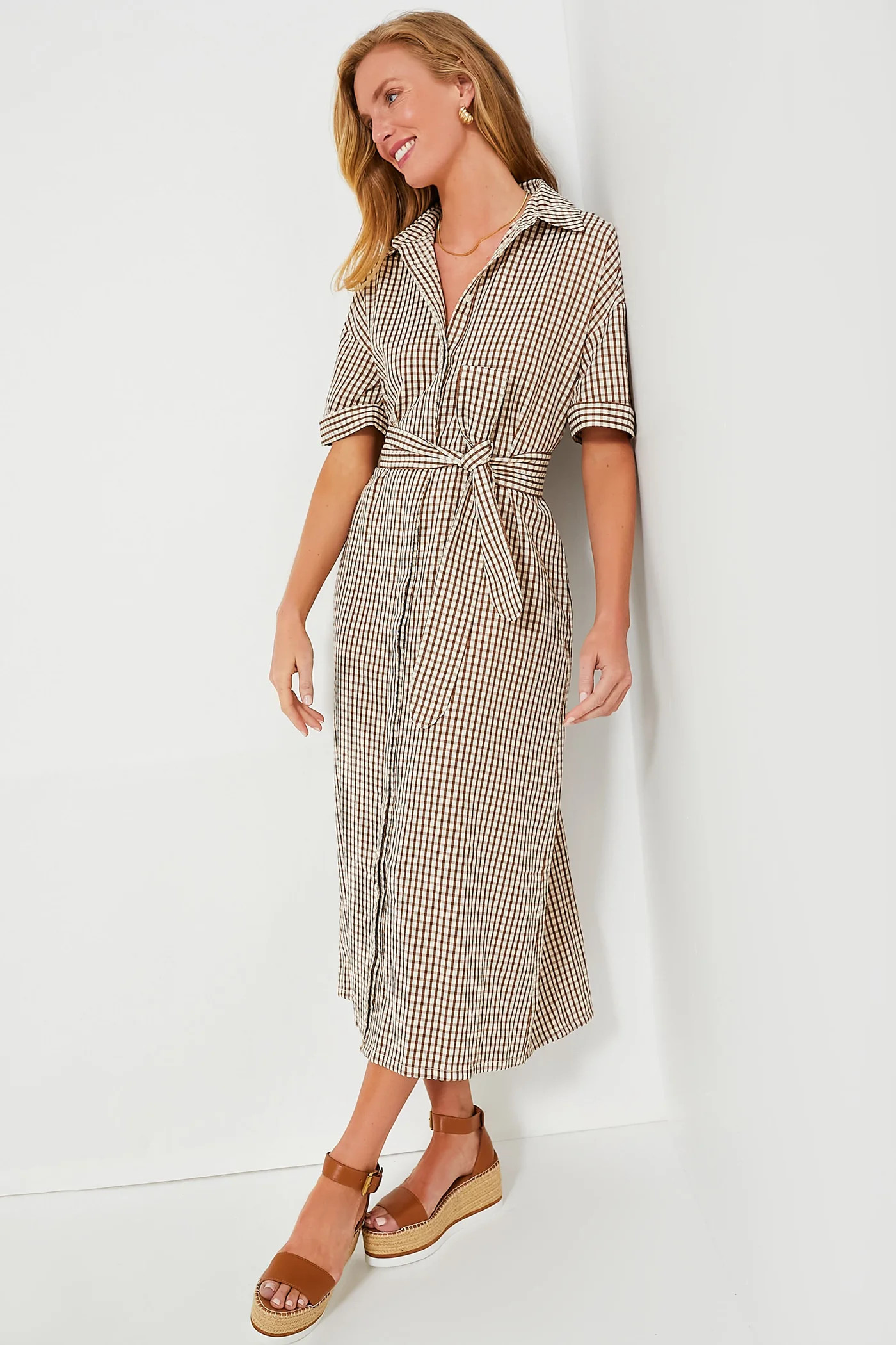 Brown Gingham Seersucker Zacara Dress | Tuckernuck (US)