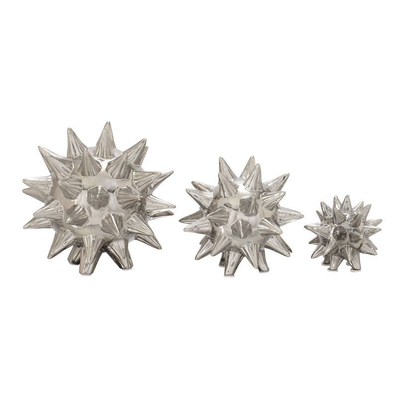 Set of 3 Modern Ceramic Spiked Star Figurine Silver - Olivia & May | Target