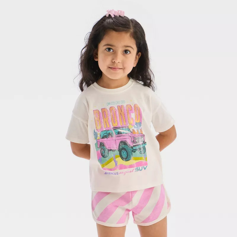 Toddler Girls' 2pc Ford Bronco Retro T-Shirt & Shorts Set - Off-White/Pink | Target