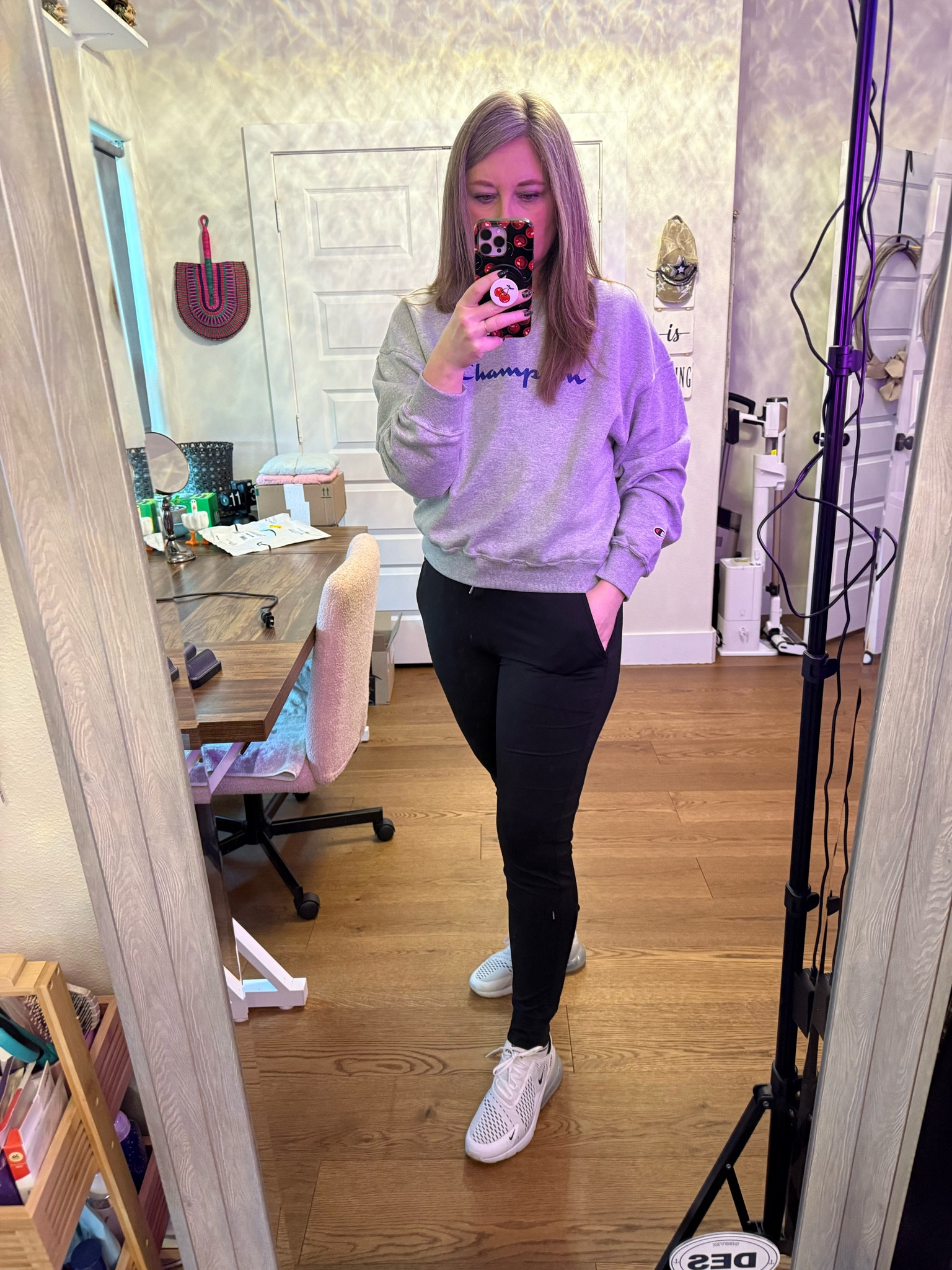 Comfy, cozy and cute is my motto when it comes to clothes! Jogger leggings from Halara super comfy but makes me feel put together. Champion cropped crewneck and my favorite tennis shoes! Saturday OOTD 

#LTKStyleTip #LTKFindsUnder50 #LTKMidsize