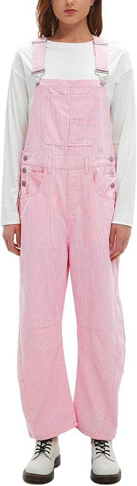 D-Sun Women's Striped Bib Overall Barrel Casual Tapered Overall Pants Wide Leg Adjustable Straps ... | Amazon (US)