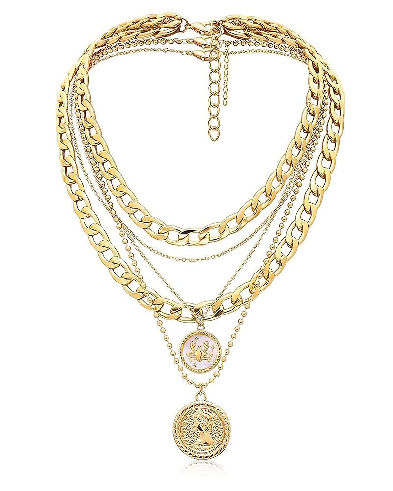 MJartoria Gold Layered Necklaces for Women Trendy Retro Coin Pendant Necklace Dainty Chunky Chain... | Amazon (US)