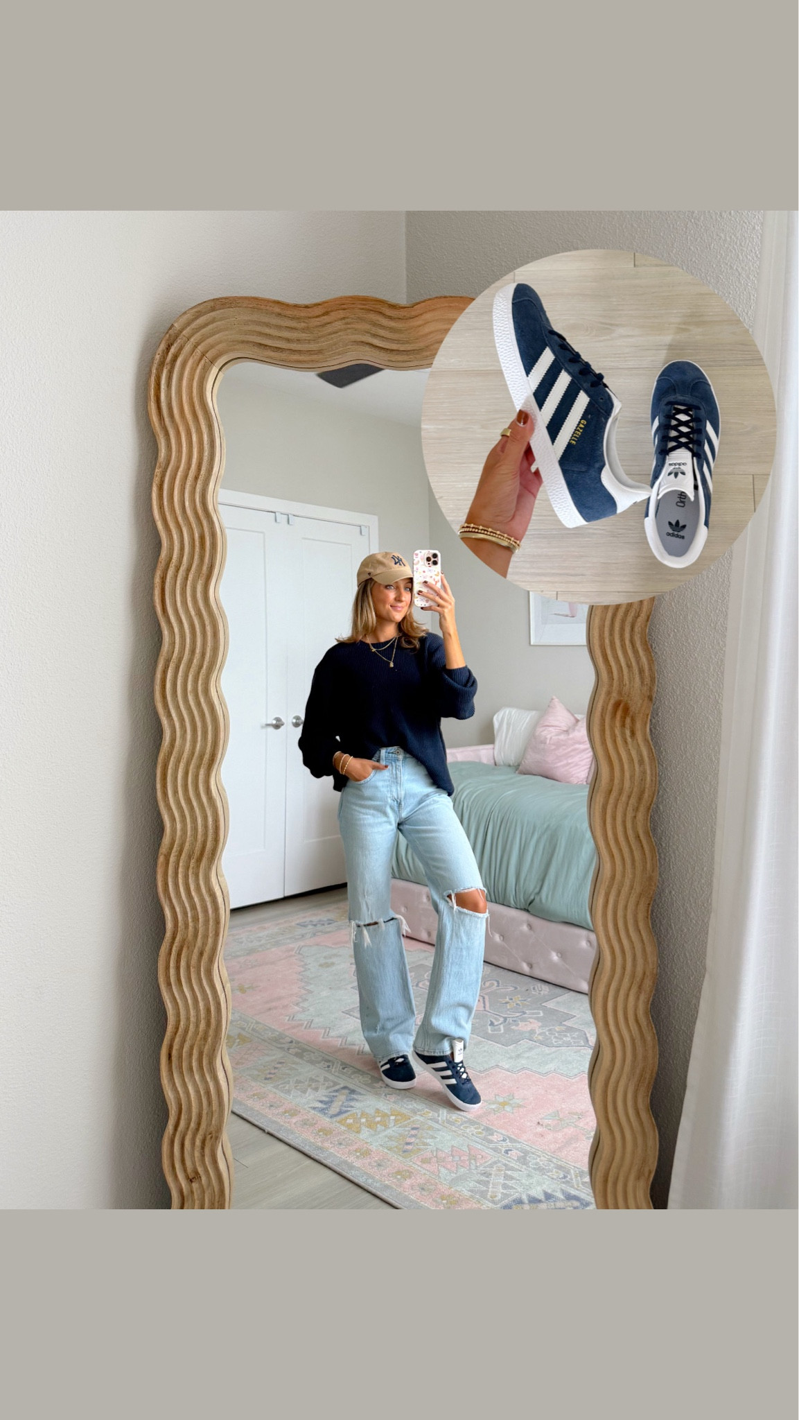 cute fall outfit idea featuring new fall shoes from Amazon under $50👢love these adidas sneakers 