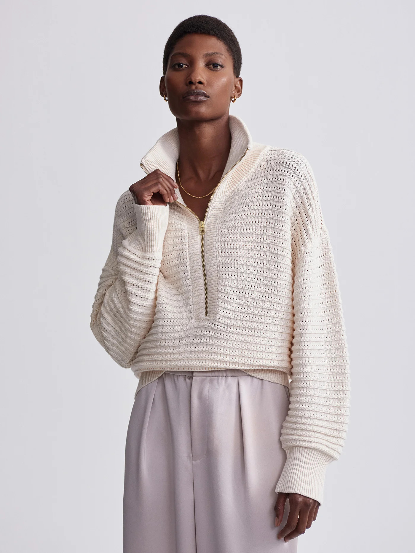 Tara Pointelle Half-Zip Knit | Varley US