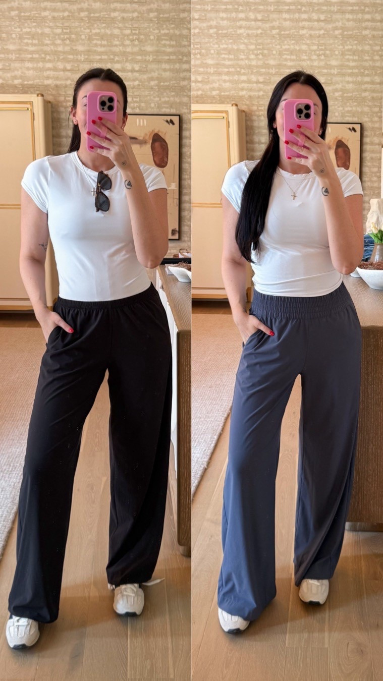 @vuoriclothing-us Villa Wideleg Pant (blue) and the new Villa Everyday Wideleg Pant (black). The new version is midrise, has a shorter waistband, and a more relaxed fit through the hip. I wear M but could’ve done S!

#LTKootd #LTKfitnessgoals